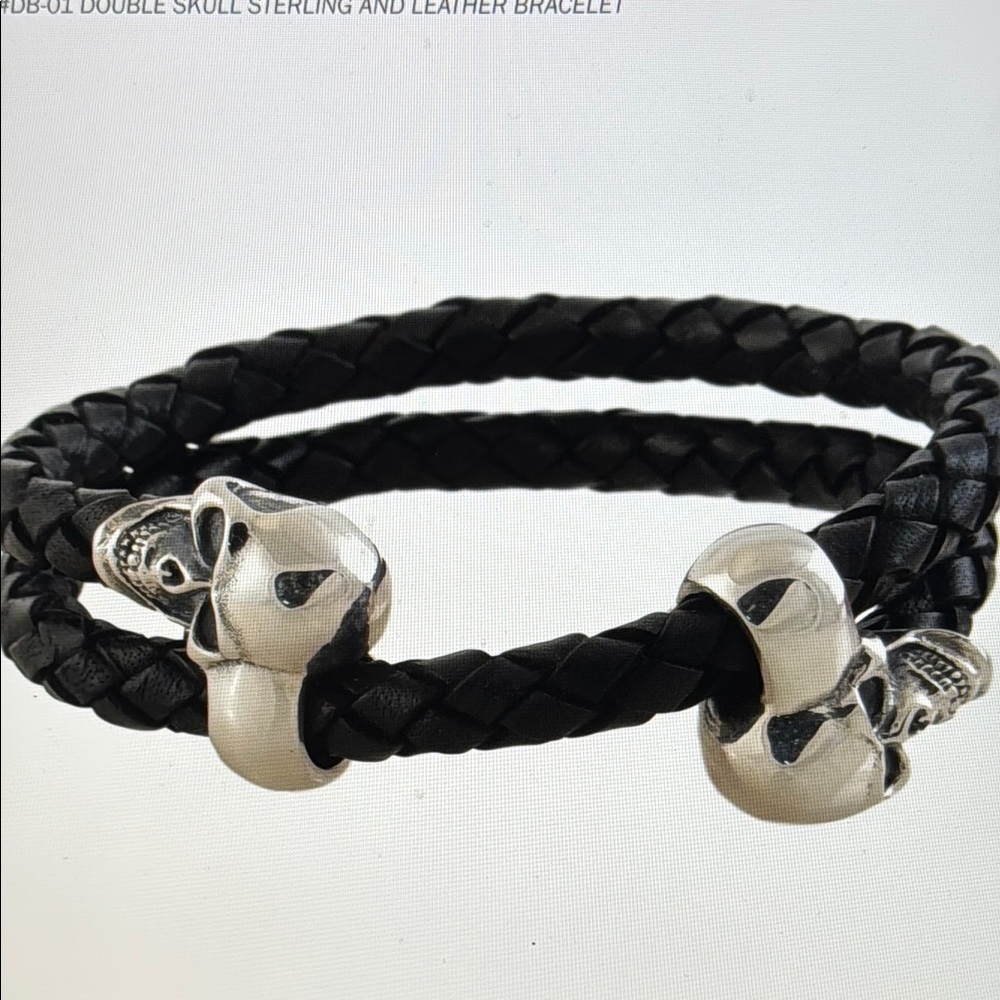 Black and Silver Braided Leather Bracelet with Chunky Charms